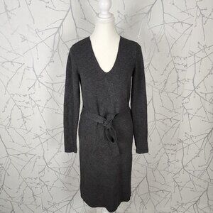 Banana Republic 25% Merino Wool Ribbed Knit Belted V-Neck Dress